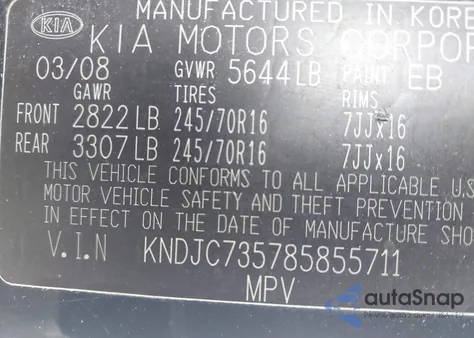 2008 Kia Sorento Lx z USA, uszkodzony, nr VIN KNDJC735785855711